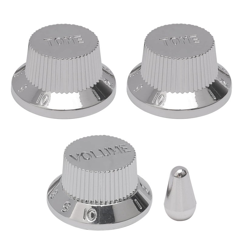 JIUWU 3 Pcs Chrome Guitar Volume/Tone Control Knobs with Toggle-Switch Tip Cap - Image 1
